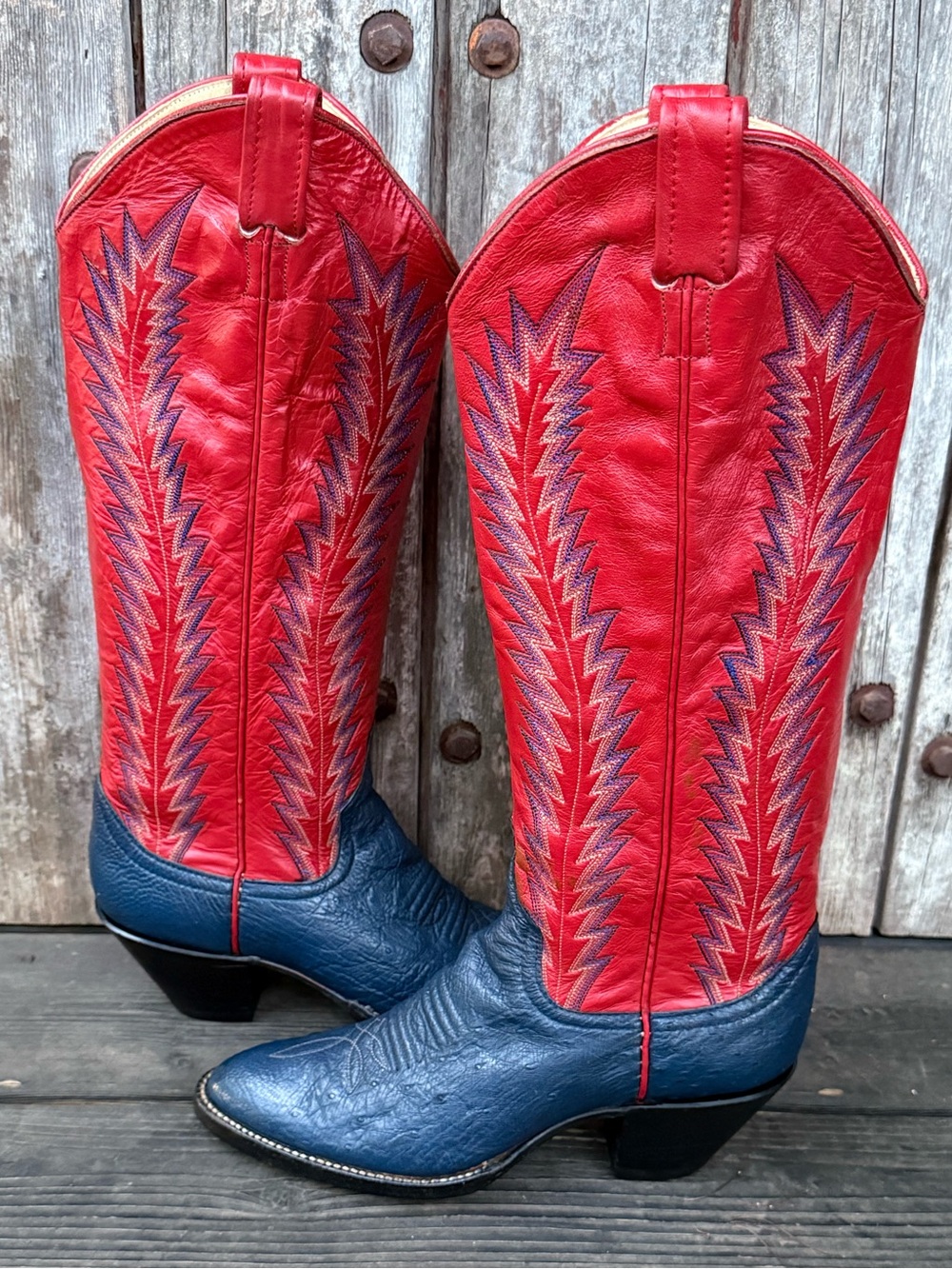 Vintage Larry Mahan Exotic Leather Ostrich Two-Toned Women's Cowboy Boots - Picture 2 of 9